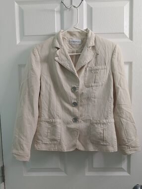 Calvin Klein Linen-Blend Women's Blazer Cream Coat Size 10